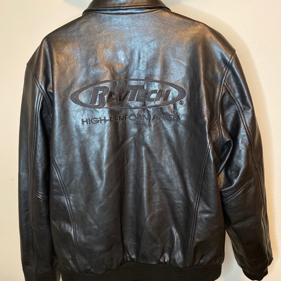 ❤️Sold Rev Tech Mens Black Quality Leather Bomber Moto Jacket Logo Size XXLT - Picture 8 of 12
